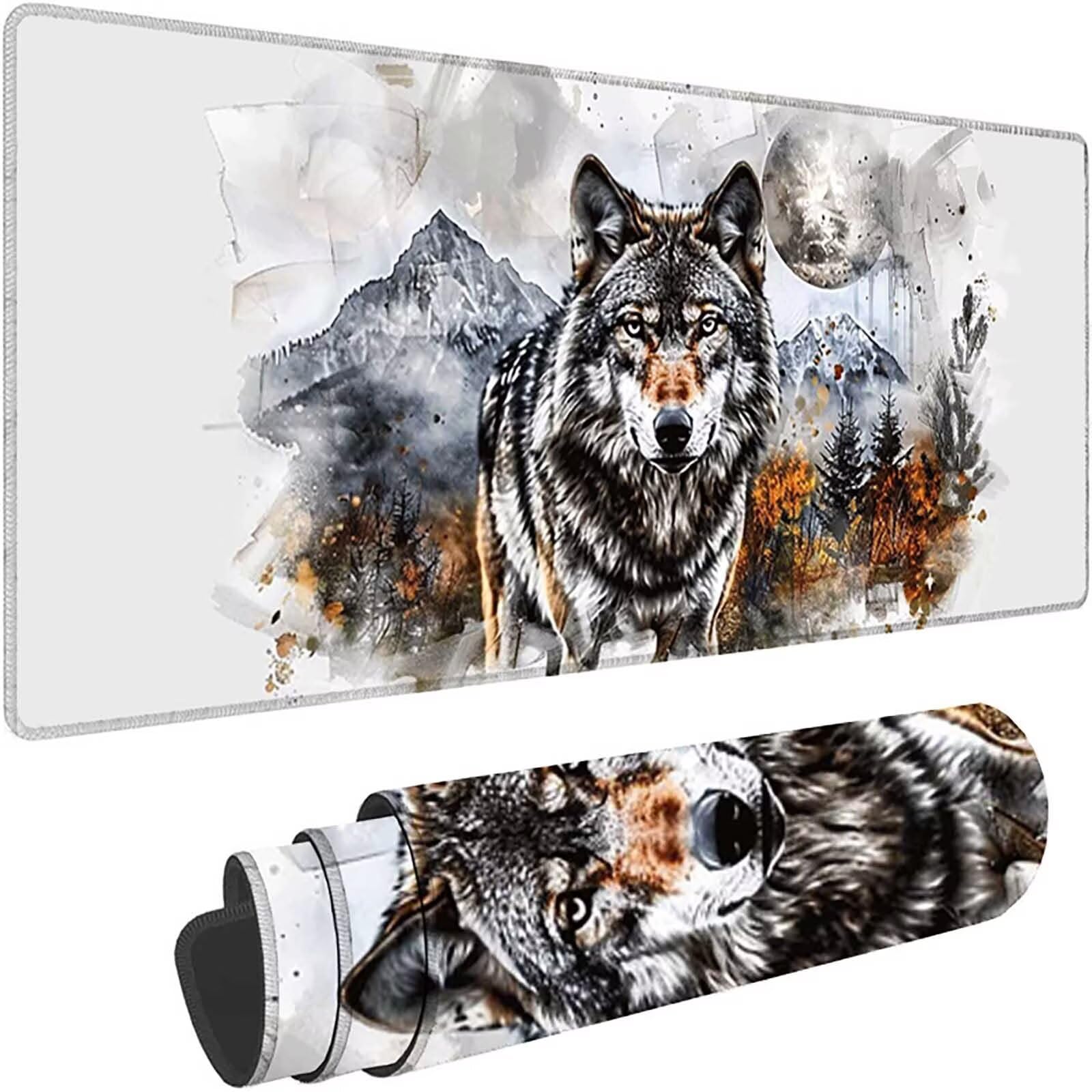 Szara podkładka pod mysz do gier XXL 1200 x 600 x 3 mm duża podkładka pod mysz XXL podkładka pod mysz wilk do klawiatury i biura, wysoka precyzja i szybkość, antypoślizgowa guma, akcesoria do gier w