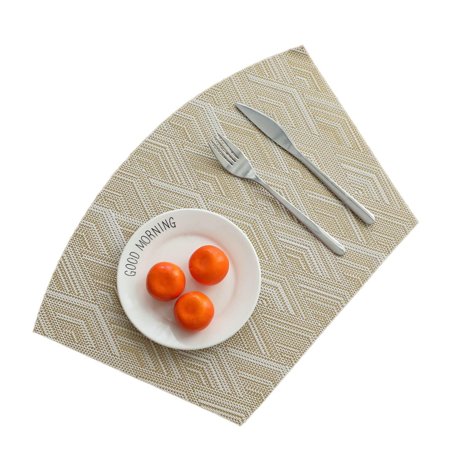 Podkładki na stół do jadalni w kształcie wachlarza 8 szt., 40 x 29 cm PVC żółta podkładka pod talerze nowoczesne, wzór rombowy z wentylatorem
