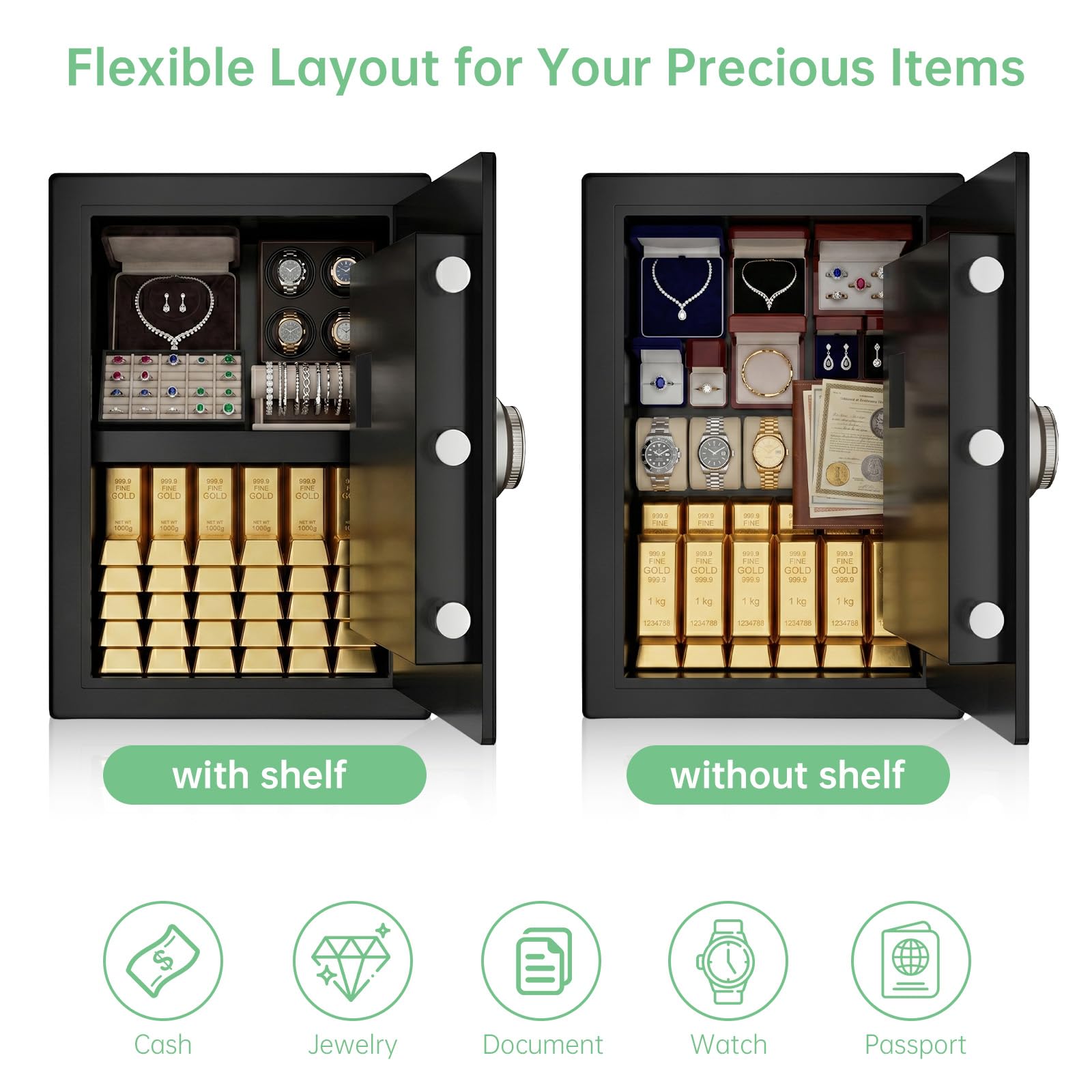 Caja Fuerte Digital 51L Acero para Hogar y Oficina, Cerradura Electrónica con Código y Llave, Seguridad Antirrobo para Dinero, Joyas y Documentos, 35x33x50cm Negro