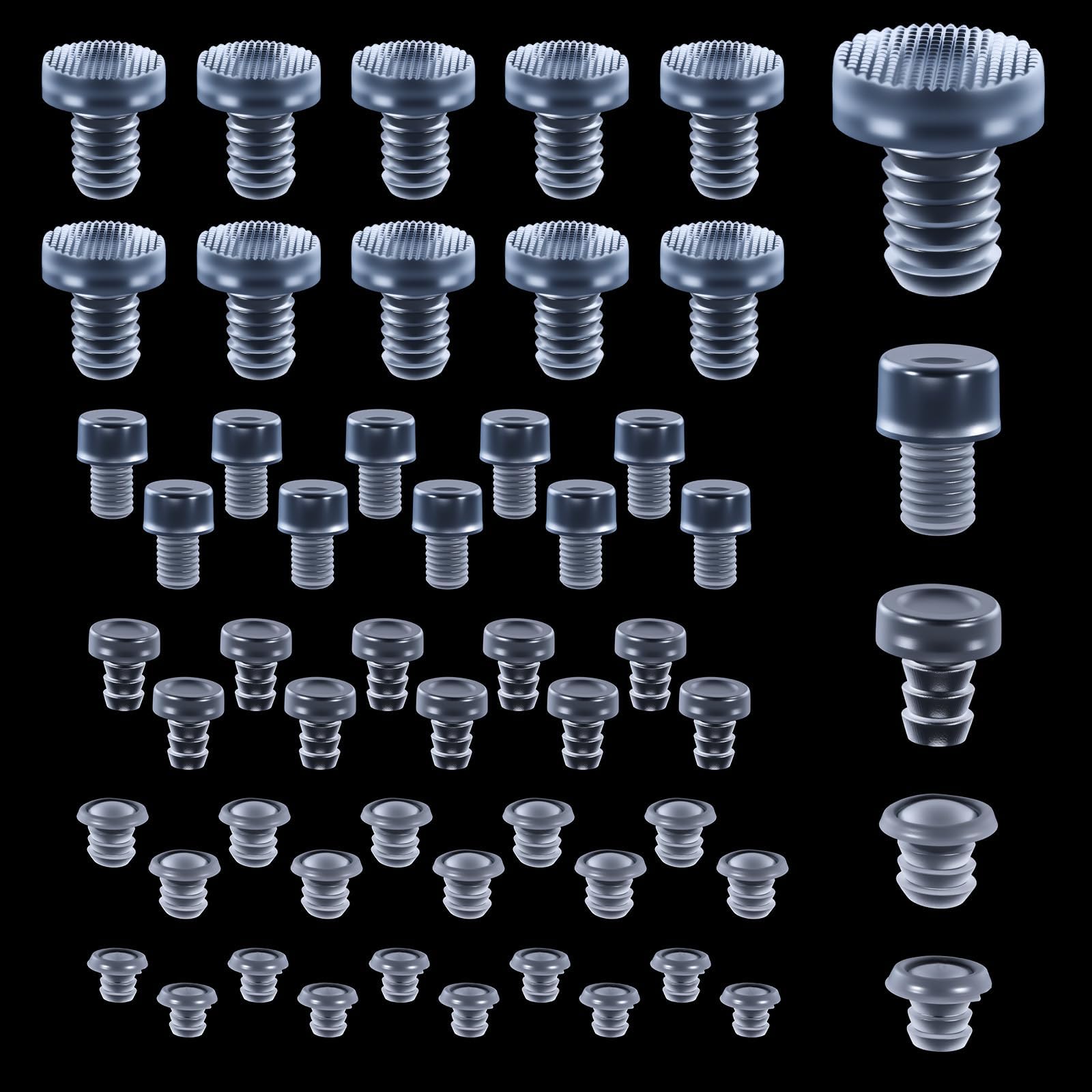 50 Pcs Glass Top Table Bumpers with Stem Assorted Clear Rubber Spacers 5 Sizes Anti Slip Pads Soft Clear Rubber Grippers Silicone Glass Patio Table Parts for Tables Furniture Cabinet