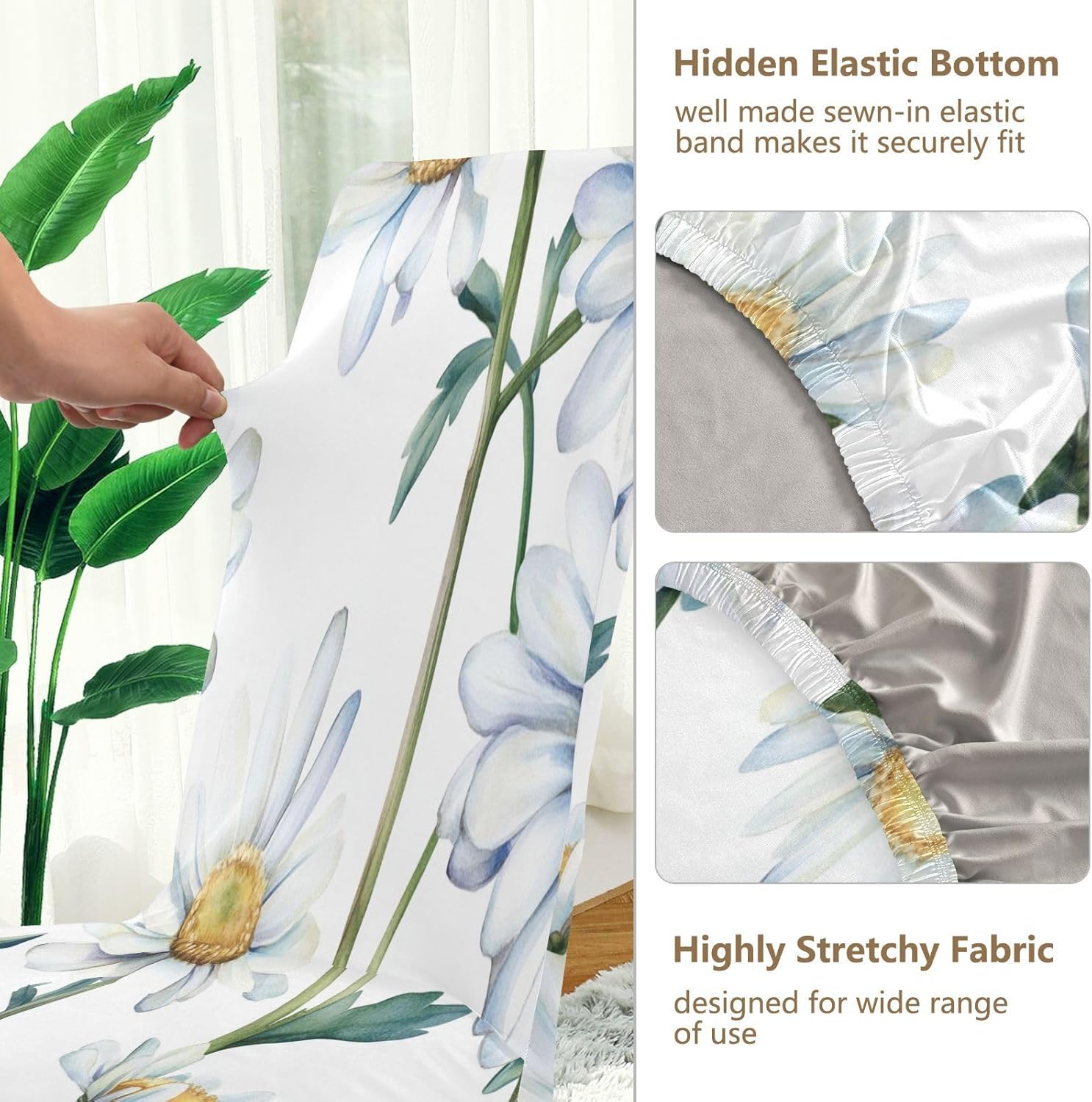ALAZA Chair Covers for Dining Room, White Daisies Flower Plant Flowers Wildflowers Stretch Chair Cover Sets Chair Protector Removable Washable for Ktichen Restaurant Hotel
