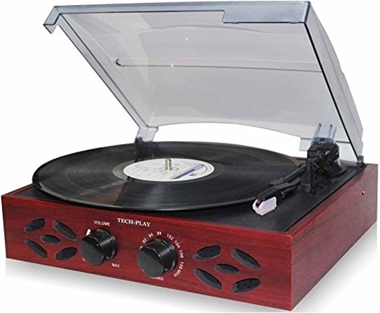TechPlay ODC15 3 Speed Wooden Retro Classic Turntable with FM Radio, Headphone Jack and Built in Speakers, Wood turtable