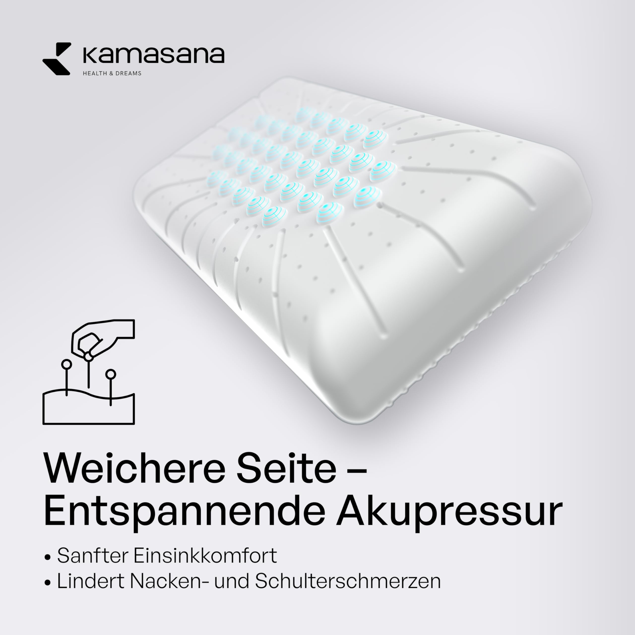 Hohes Memory Foam Seitenschläferkissen 40 x 80 x 16 cm – Orthopädisches Nackenstützkissen – Ergonomisches Kopfkissen mit weicher und Fester Seite