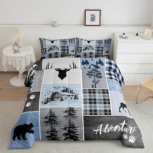 Manfei Juego de edredón de cornamenta de ciervo, tamaño Queen, juego de ropa de cama rústica de Navidad con patas de oso para decoración de disponible en Yaxa Peru