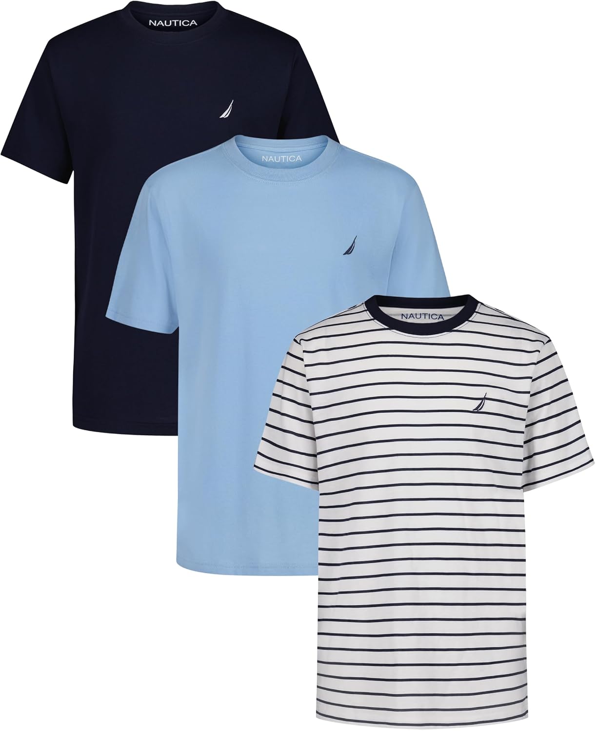 Nautica Boys' Short Sleeve Crew Neck T-Shirt 3-Pack, Soft, Comfortable, Relaxed Fit