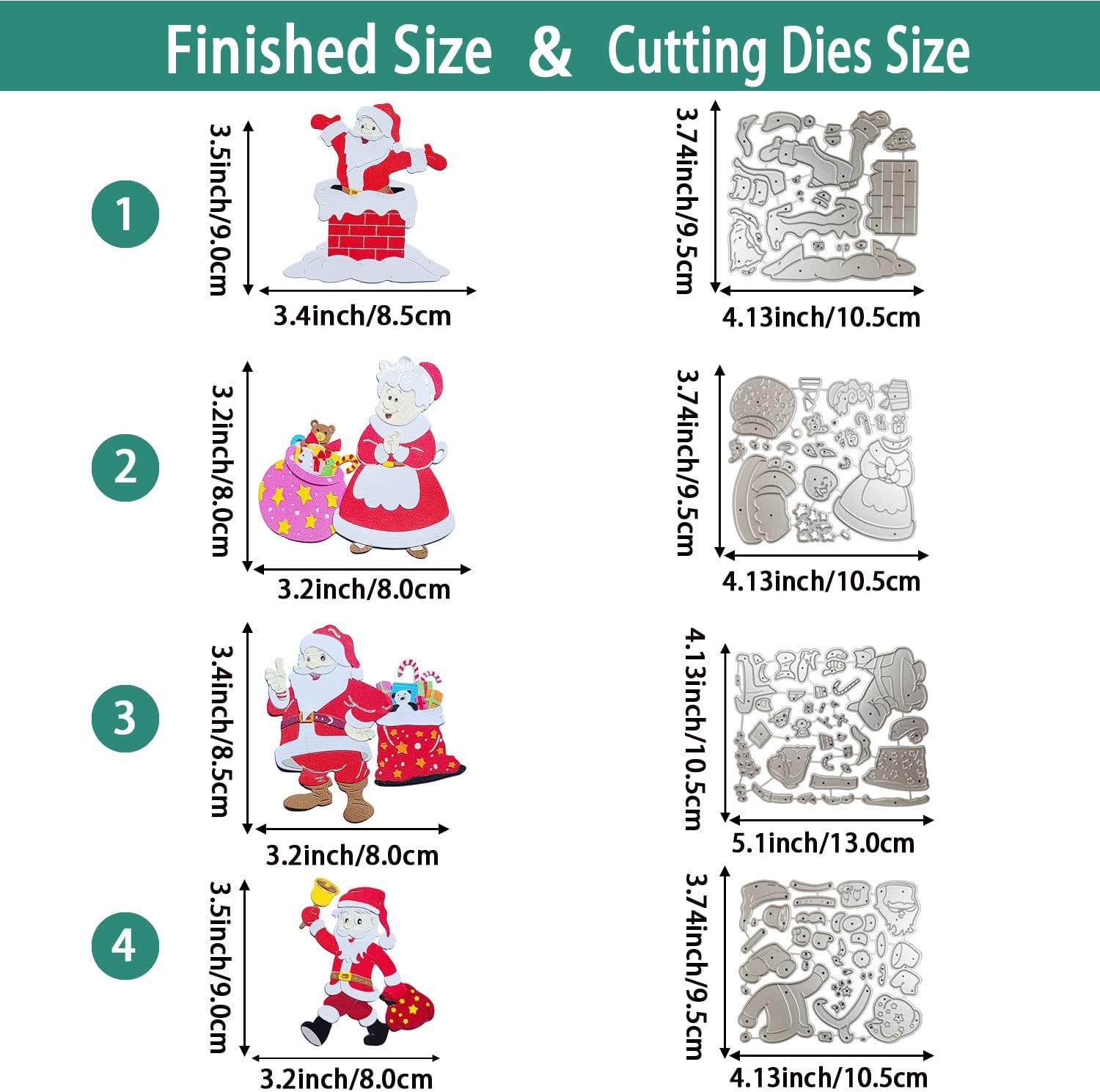 4 Sets Santa Chimney Christmas Die Cuts for Card Making Mrs Claus Scrapbooking Supplies Dies Embossing Stencil Template Tool for DIY Molds Paper Card Photo Album Craft Decoration