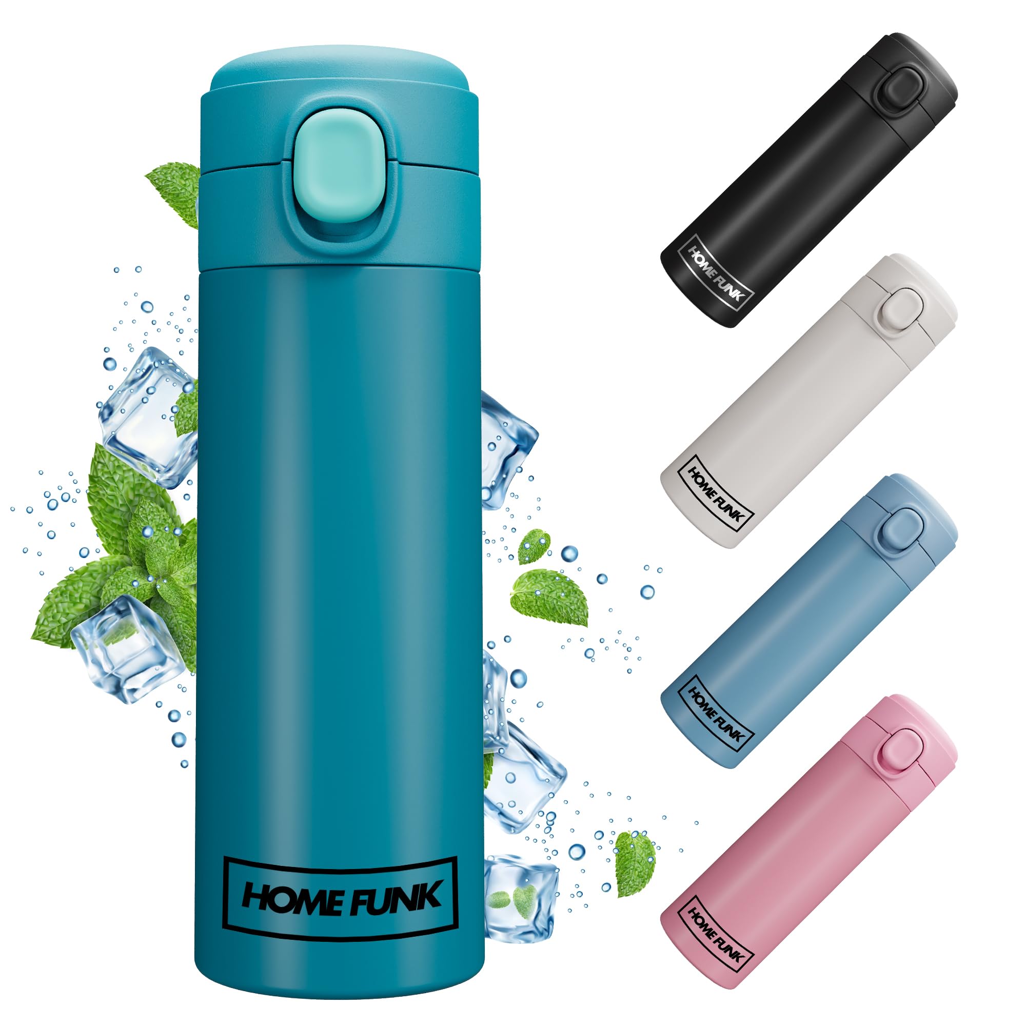 HOMEFUNK Flask for Hot Drink Hot Water Flask Insulated Thermal Mug Stainless Steel Leakproof Thermal Flask (SEA Green)