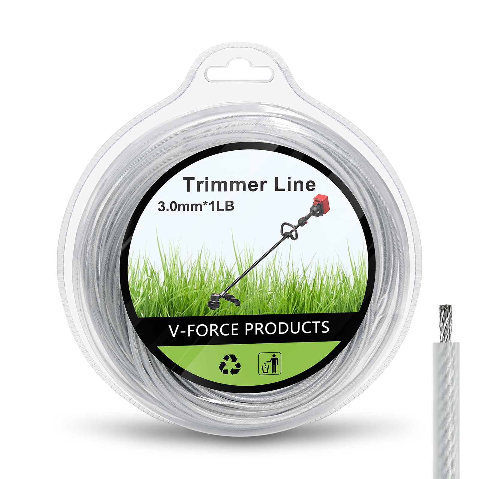 VVFLED Heavy Duty Round Steel Core String Trimmer Line, 3mm x 32m Weed Eater String Wire with Nylon Cover (0.118inch x 105ft) — image 1