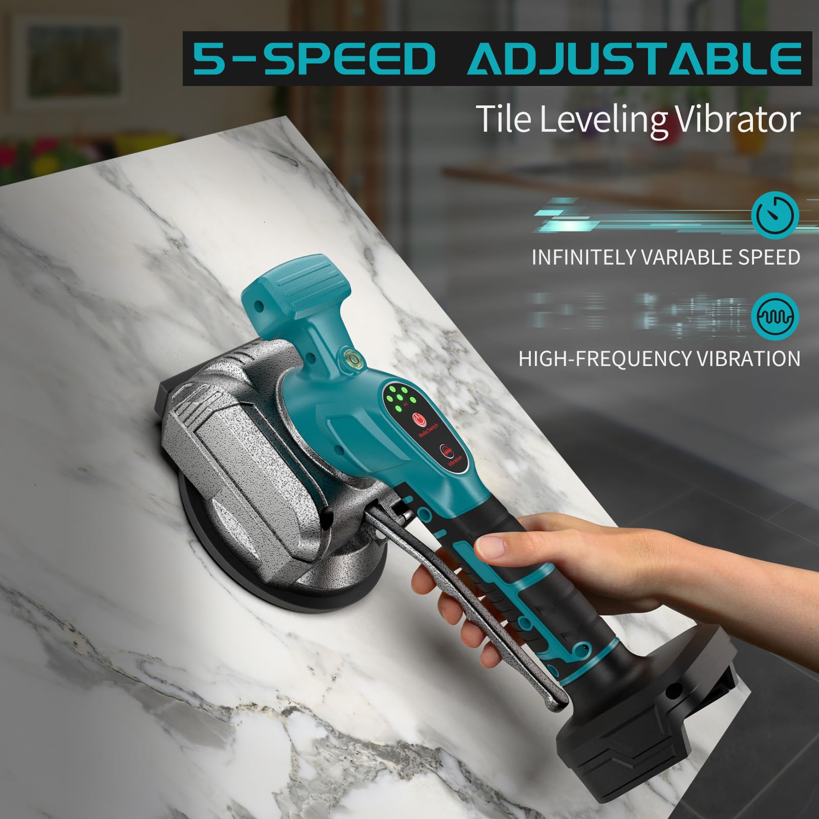 Powtree 2IN1 Akku Fliesenrüttler für Makita 18V Akku (ohne Batterie), 70kg Adsorption Fliesen Vibrationsgerät Fliesenvibrator mit 5 einstellbaren Geschwindigkeiten und großem Saugnapf
