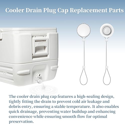 Miniatura 5 de Piezas de repuesto mejoradas para tapones de drenaje refrigerantes, compatibles con Igloo de 50 a 165 cuartos de galón, tapas roscadas con correa de