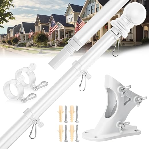 Flag Pole for Outside House – 6FT Aluminum Flagpole Kit with Wall Mount Bracket – Heavy Duty Flag Pole Holder for Residential or Commercial Outdoor Use – Fits 3x5 American Flags