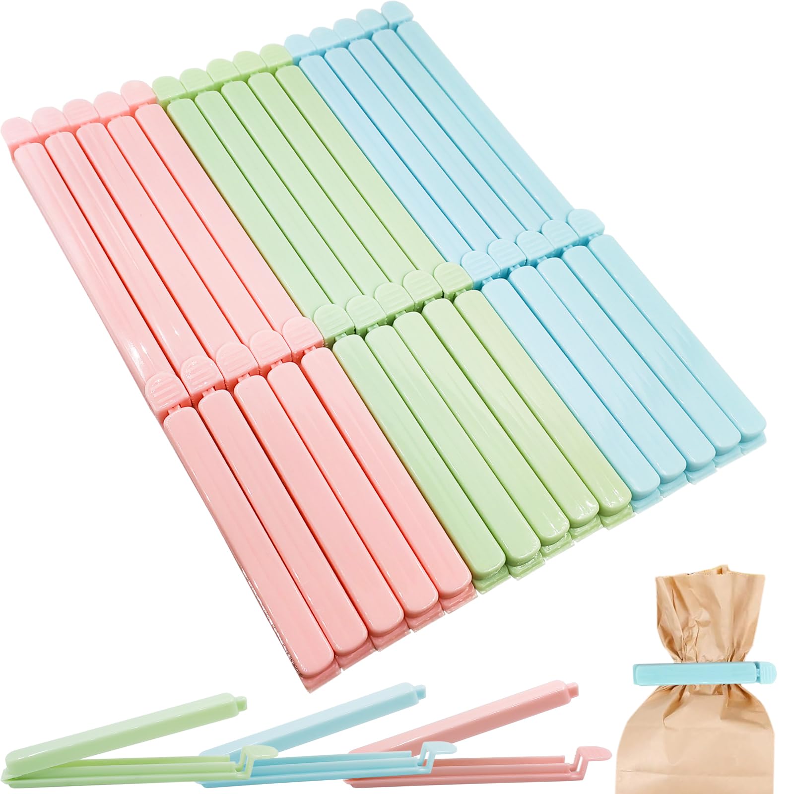qingmeng 30 Stück Verschlussclips für Beutel, 15cm 12cm Tütenclips Bunt, Verschlussklammern Tütenklammern Groß, Clips Klammern Klipser für Tüten Verschluss Beutelclips Küche Frischhalteklammern Frisch