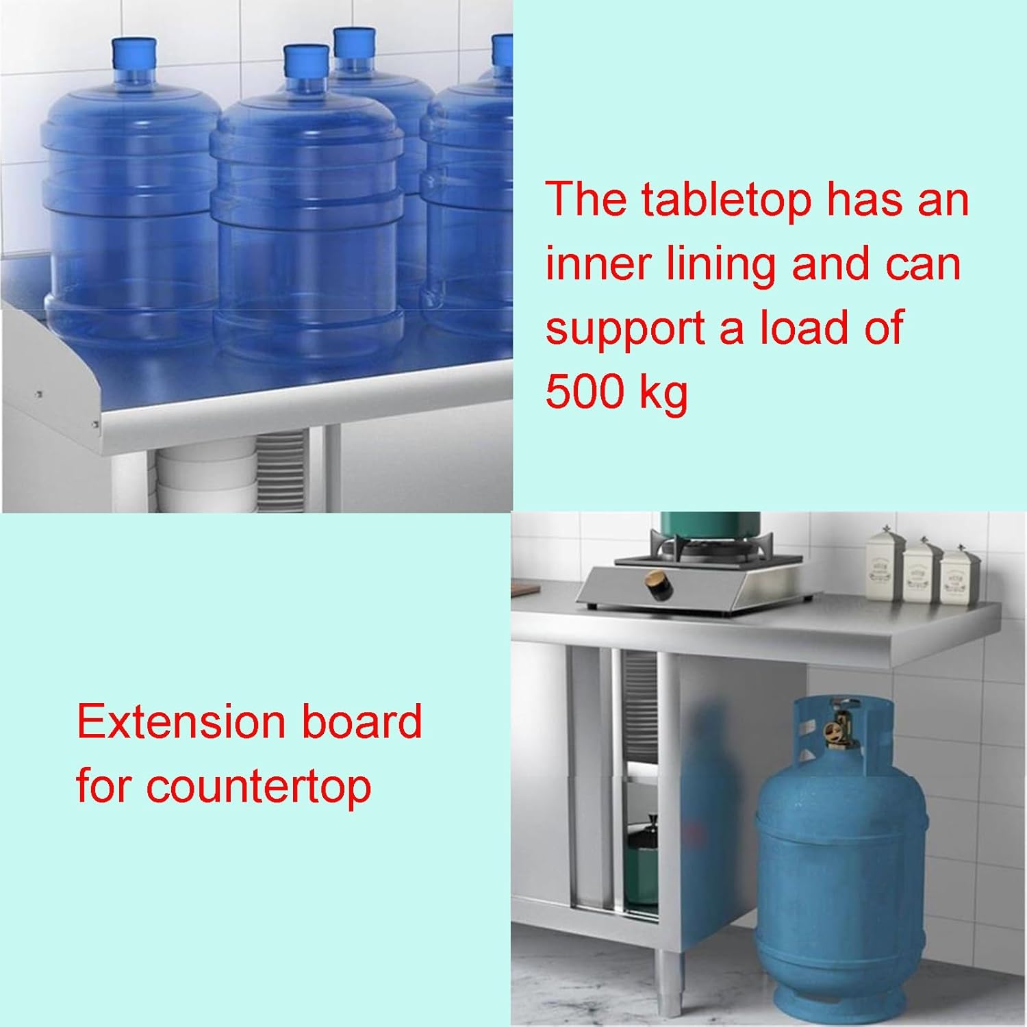 1 Piece Stainless Steel Workbench Open Kitchen Cabinet with Double Sliding Doors and Shelves Load 500 Kg No Assembly Required