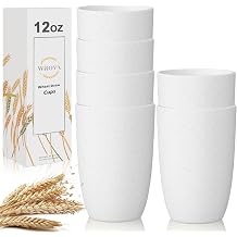Wrova Wheat Straw Cups Set of 6 Good Alternative to Plastic Cups Reusable 12 oz Unbreakable Drinking Cup Reusable Dishwasher Safe Water Plastic Kitchen Glasses - White