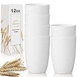 Wrova Wheat Straw Cups Set of 6 Good Alternative to Plastic Cups Reusable 12 oz Unbreakable Drinking Cup Reusable Dishwasher Safe Water Plastic Kitchen Glasses - White