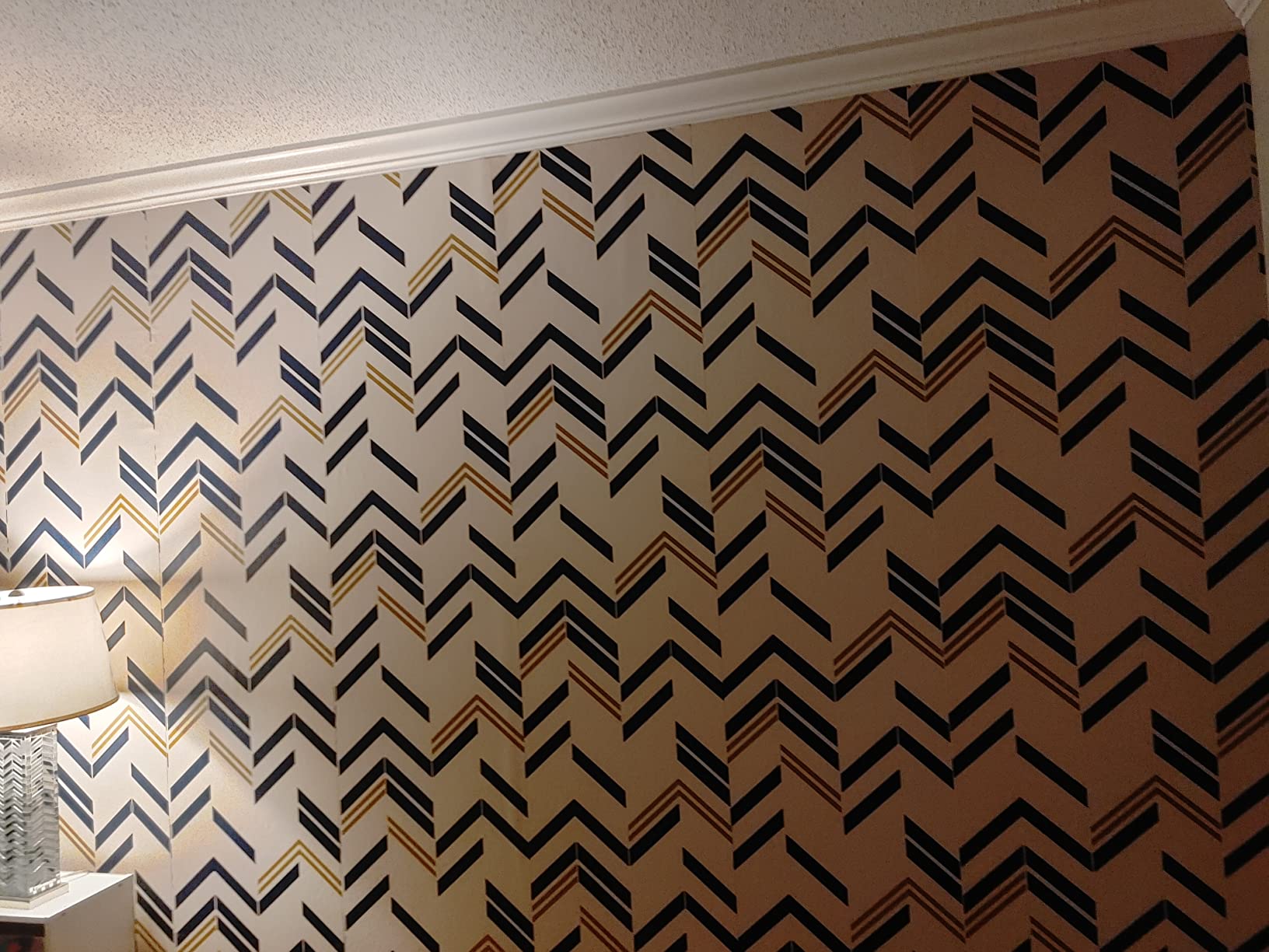 6/mo Finance RoomMates RMK9002WP Blue and Metallic Gold Chevron