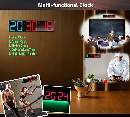 Miniatura 4 de Reloj temporizador de entrenamiento con intervalo de gimnasio en casa de 26 pulgadas, reloj de pared digital con cuenta regresivade segundos,