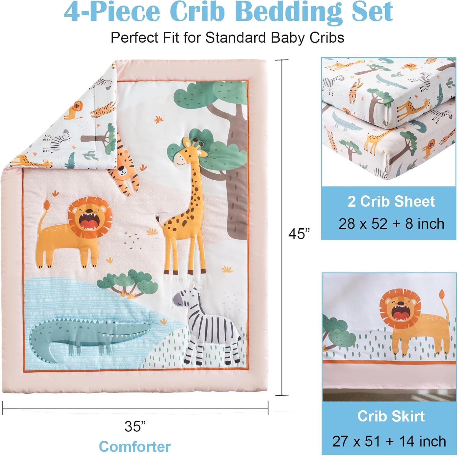 Crib Bedding Set 4 Pieces – Includes Comforter, 2 Fitted Sheets for Easy Changing, Crib Skirt – Soft, Breathable, Machine Washable – Fits Standard Crib Mattress – Baby Nursery Set for Boys & Girls Orange image 2 of 7 B0DQXSD3QD