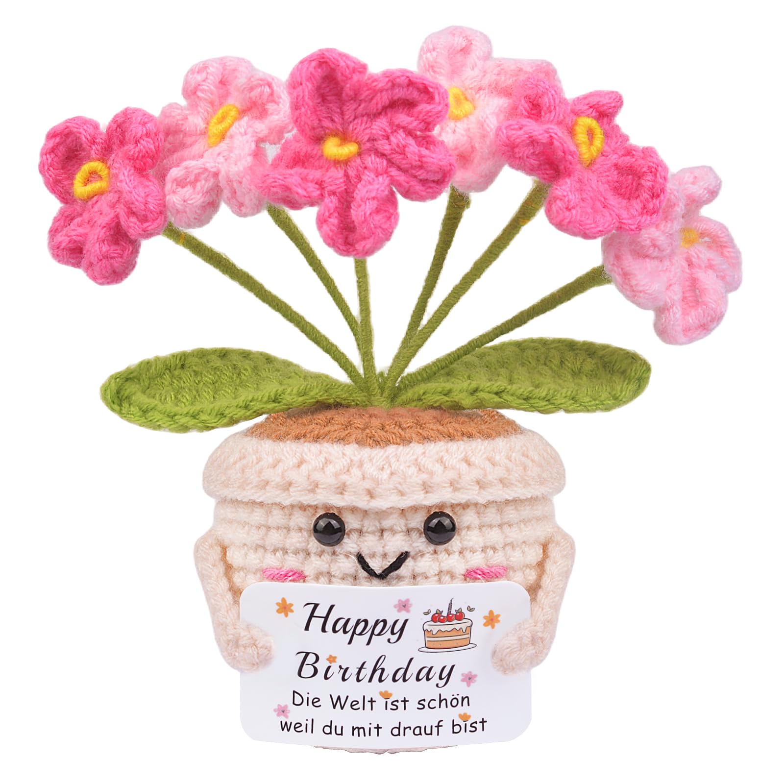 Mwmoeen Gestrickte Blumen Geburtstagsgeschenk für Frauen, Handgemachte Vergissmeinnicht Rosa Geburtstags Blumen, Pocket Hug Positive Geschenk für Freundin Frau Mama