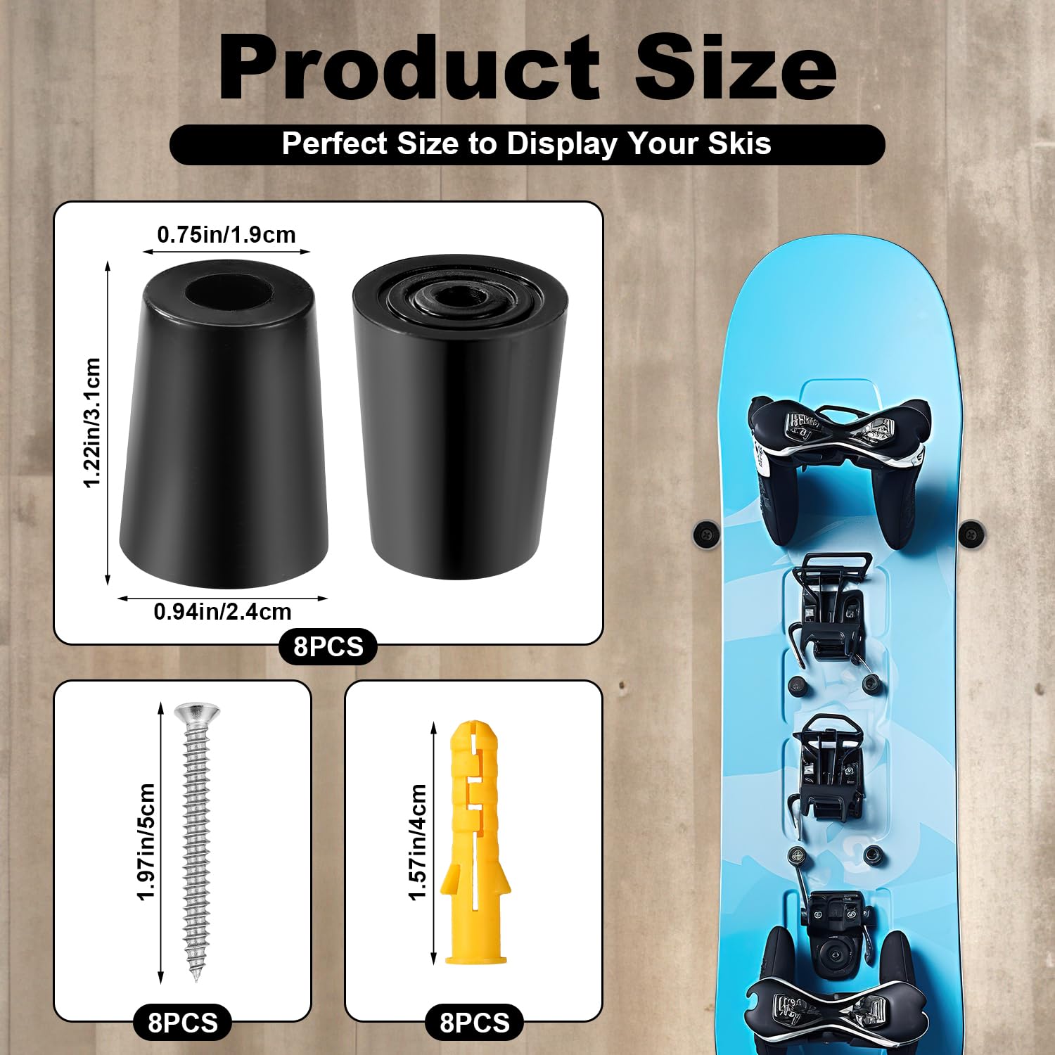 lasuroa 8pz Porta Sci Verticale, Supporto da Parete per Sci con Viti Tasselli di Espansione Porta Snowboard Verticale per Riporre e Mostrare in Modo Sicuro i Tuoi Sci Snowboard(Nero)