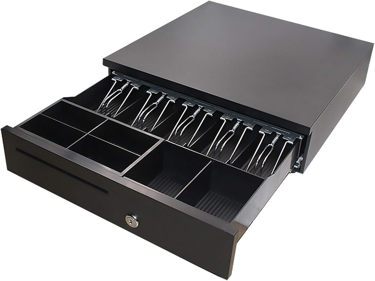 KLLsmDesign Supermarket Cash Register Trays ，Money Storage Box Tray with Lock，Includes Built in RJ11 Cable to Connect to Receipt Printer ，Five Grid Paper Money ，Six Grid Coin Piggy Bank （Black） : Office Products