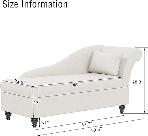 Miniatura 9 de Yongqiang Tumbona de almacenamiento para interiores, tumbona tapizada con almacenamiento para dormitorio, sala de estar, oficina, tela beige