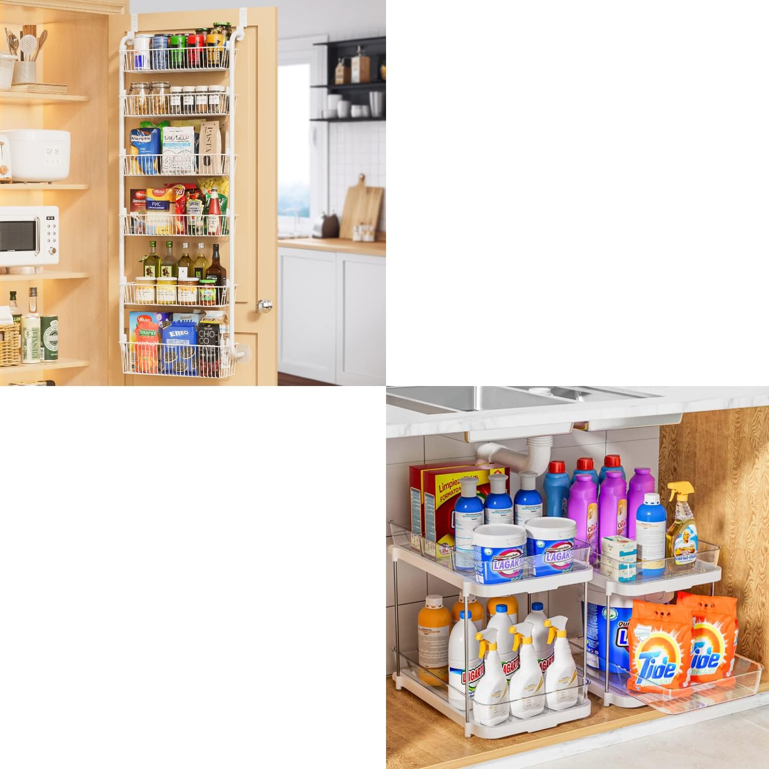 Delamu Bathroom and Kitchen Organizers and Storage, Under Sink Organizers and Storage White - Over the Door Pantry Organizer White