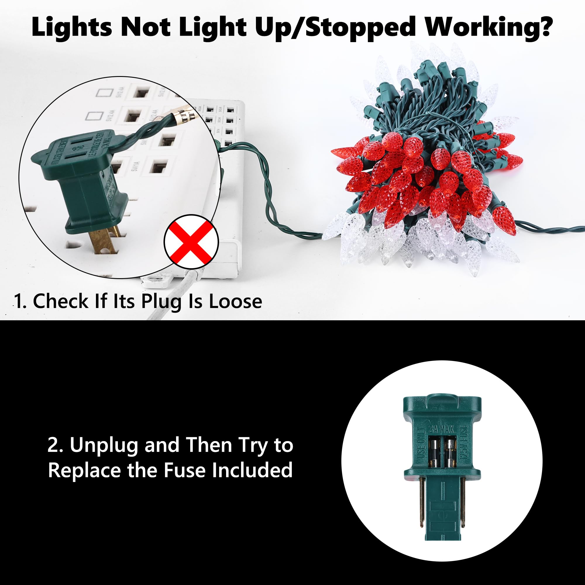 Luces facetadas conectables de 120 V con certificación UL, para interiores y exteriores, para decoración de árbol de Navidad, fiestas, techos, color rojo y blanco, 33 pies, 100 ledes C5 3