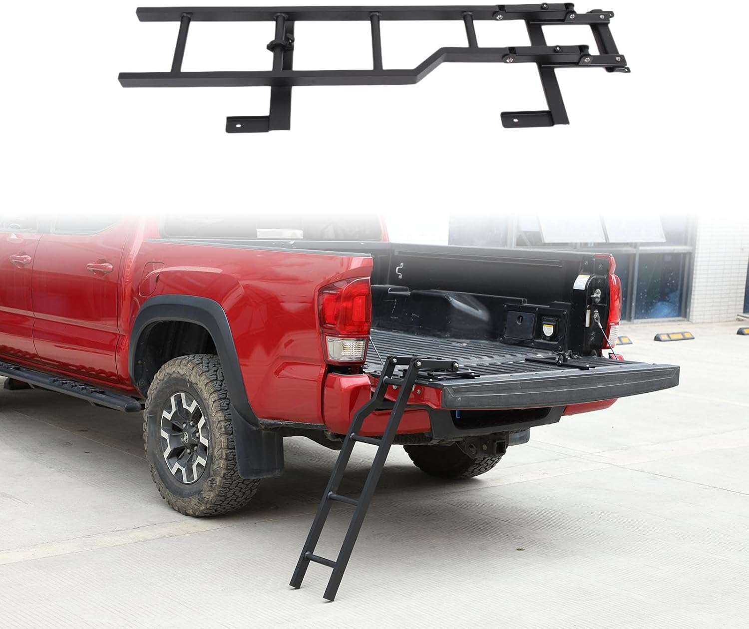 Foldable Tailgate Ladder Rack Compatible with Toyota Tacoma 2016-2023, Pickup Truck Tailgate Ladder Aluminum Step Grip Plates Accessories