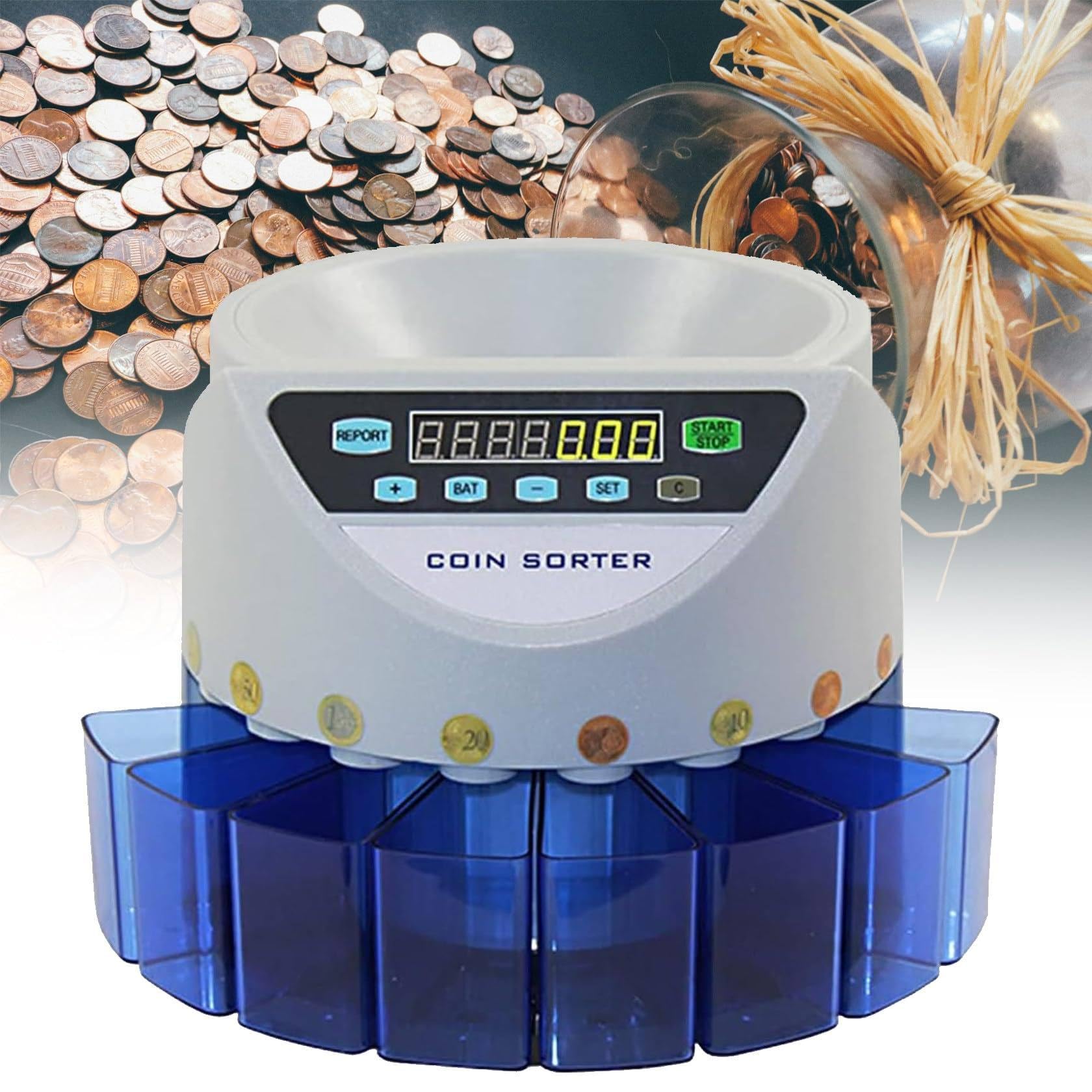 Contamonete elettronico Automatico, contamonete, con Display a LED, per Monete e gettoni di Tutti i Tipi (Blue)