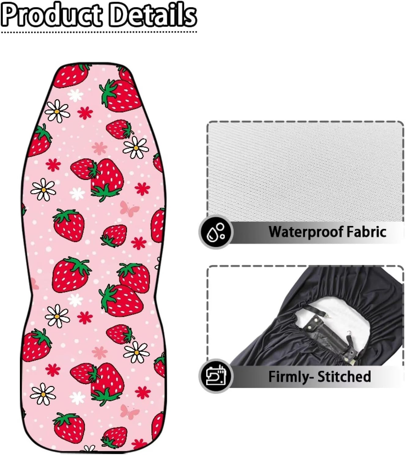 Cute Strawberry Car Seat Covers for Women Waterproof Front Seat Covers Auto Interior Accessories 2 Pcs Set Easy to Install Universal Fit Most Cars,SUV, Trucks