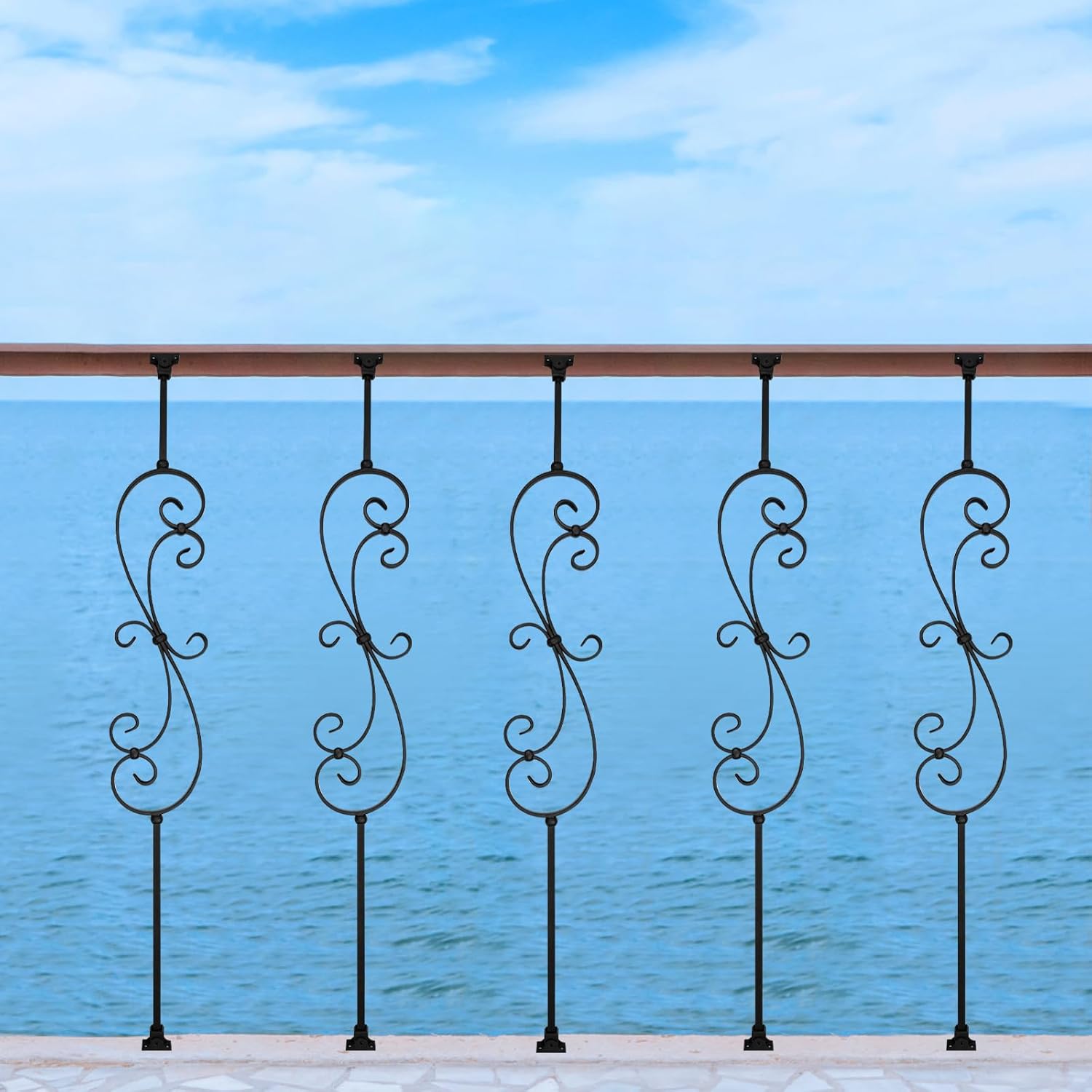 5Pcs Balusters with with 180° Rotatable Swivel Base, Interior Stair Railing Spindles, Balusters for Staircase, Hollow S-Scroll Staircase Spindles, Iron Balusters for Indoor Stairs and Balconies