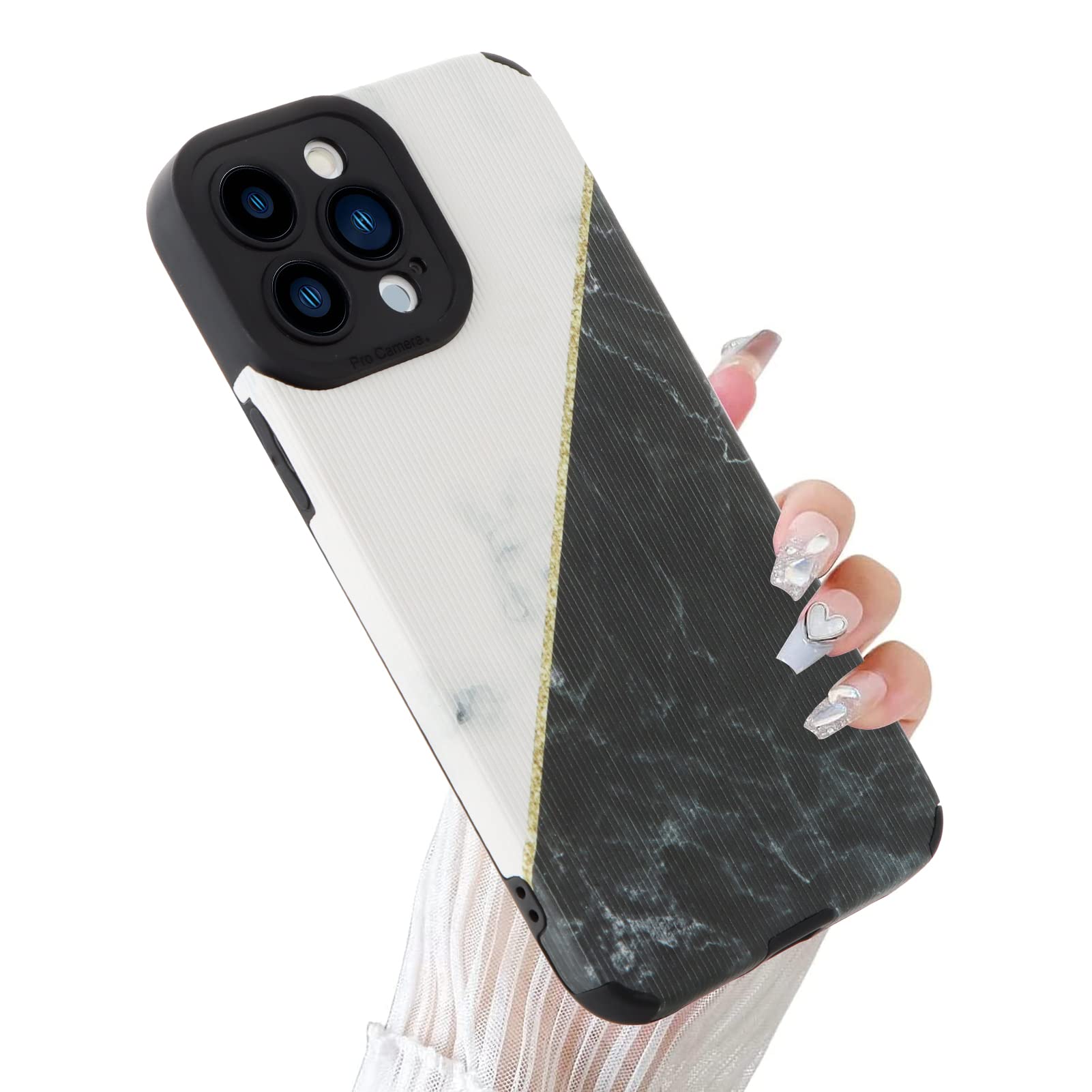 Compatible iPhone 13 Pro Max 6.7 "2021 Black and White Marble Phone Case, Soft TPU Bumper Silicone Glue Mobile Phone Case Cute High-end Double Color Marble Designed for Female Girls