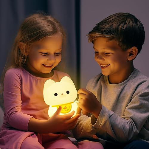 Miniatura 6 de Ammonite Regalo de gato para niñas, luz nocturna de guardería, bonita lámpara de gato de silicona para niños, luz nocturna de silicona suave para