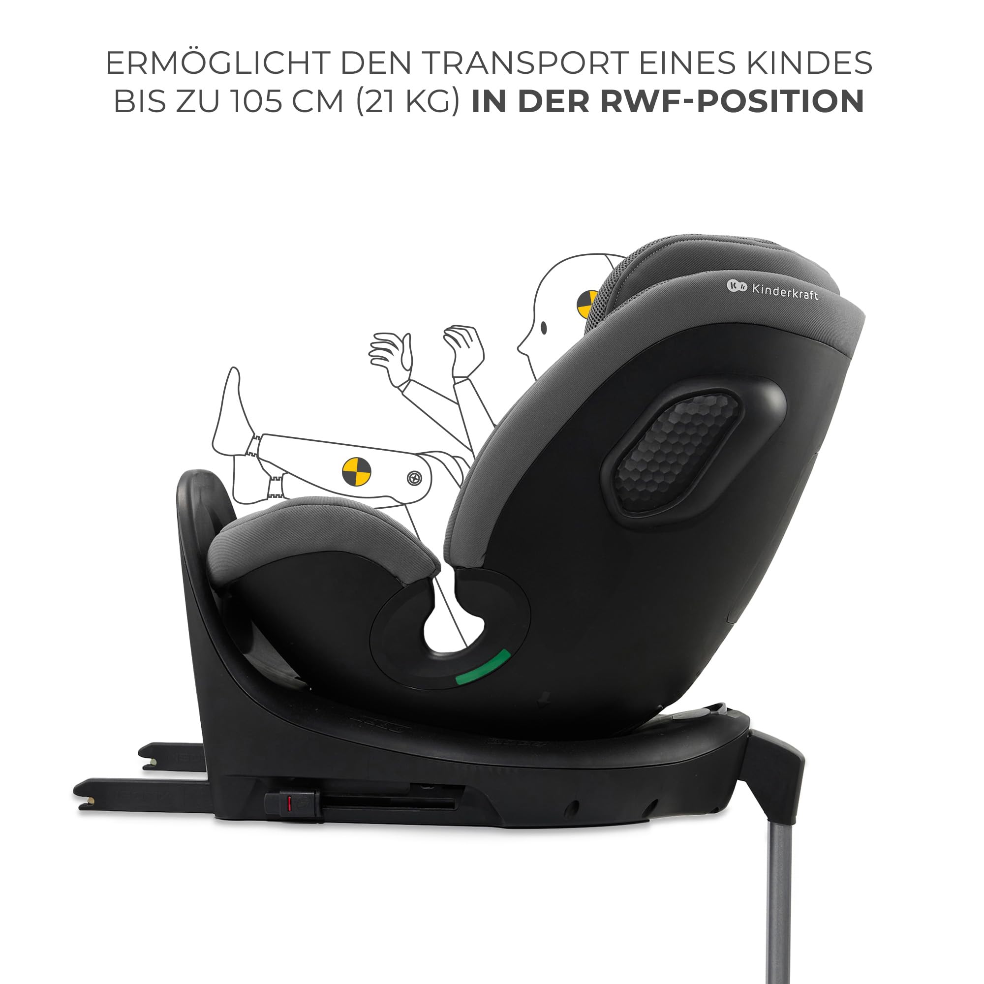 Kinderkraft XRIDER2 I-SIZE 40-150 cm, Kindersitz 0-36 kg, 0-12 Jahre, 5-Punkt-Gurte, 360 grad drehbar, Kinderautositz mit ISOFIX, FWF und RWF, verstärkte Kopfstütze, Memory-Schaum, Grau