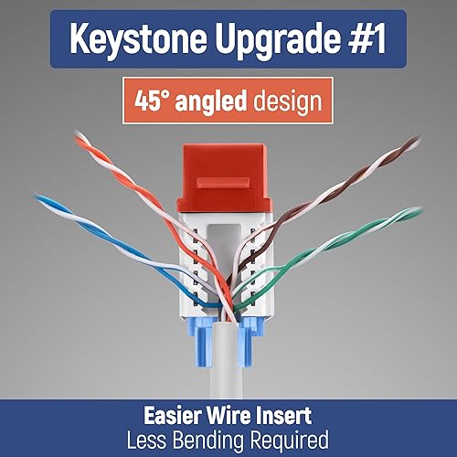 Miniatura 126 de Everest - Paquete de 50 conectores Keystone RJ45 Cat6 en ángulo de 45°, color blanco, conectores RJ45 hembra de perfil delgado, conector Keystone