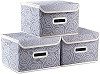 Vista 14 de PRANDOM Cajas de almacenamiento plegables jumbo con tapas, cubos de almacenamiento decorativos de tela, cestas organizadoras con asas de cubierta