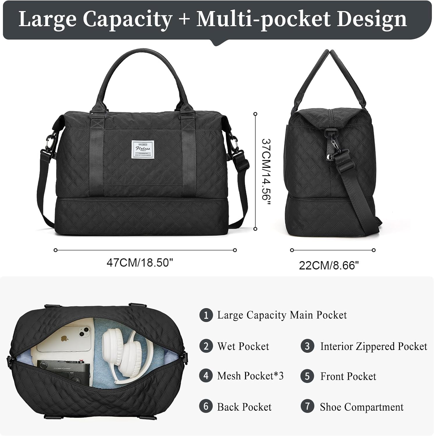 Weekender Bags for Women, Carry on Overnight Weekend Travel Duffel Bag with Shoes Compartment &Toiletry Bag, Personal Item Bag for Travel Business Trips Sport Hospital