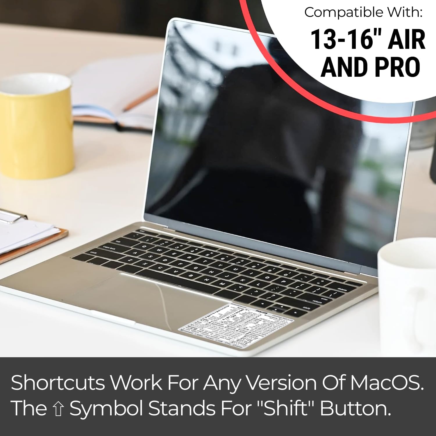 Synerlogic Mac OS Shortcuts Sticker for Air/Pro | Keyboard Stickers for macOS | Laminated Vinyl MacBook Cheatsheet | MacBook Shortcuts 2026 (White) image 5