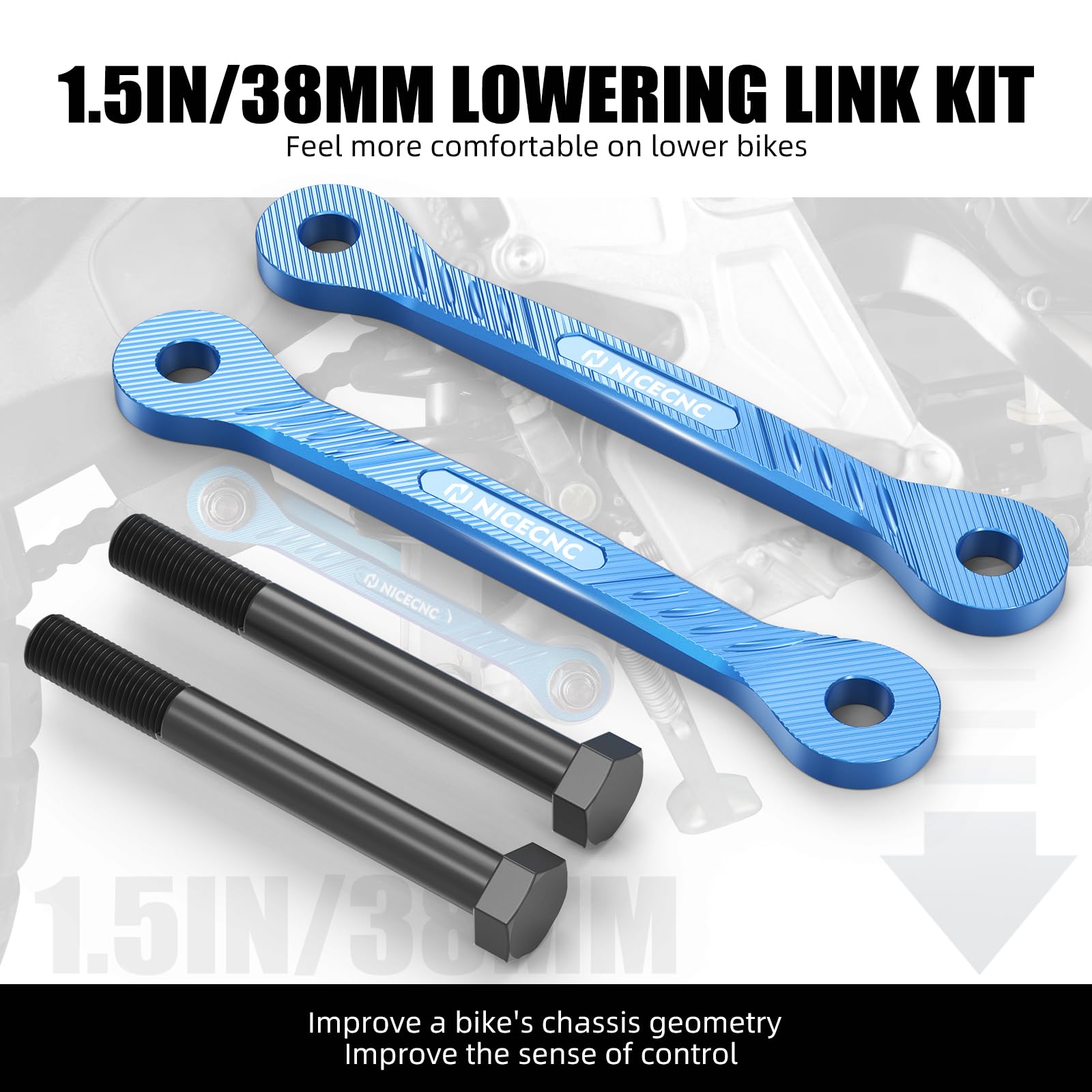 NICECNC Maillons d'abaissement Bleus de 38 mm en billette d'aluminium Compatible with Tenere 700/XTZ700 2019-2023, maillons inférieurs de Moto