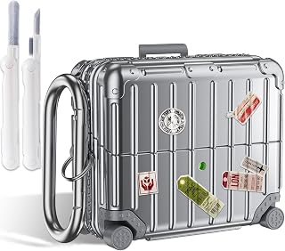 KOREDA Compatible with Samsung Galaxy Buds 3 Pro Case & Galaxy Buds 3 FE & Galaxy Buds 3 Case Cover, Cute Funny Suitcase Design Protective Hard Case with Cleaner Kit & Keychain (Silver)