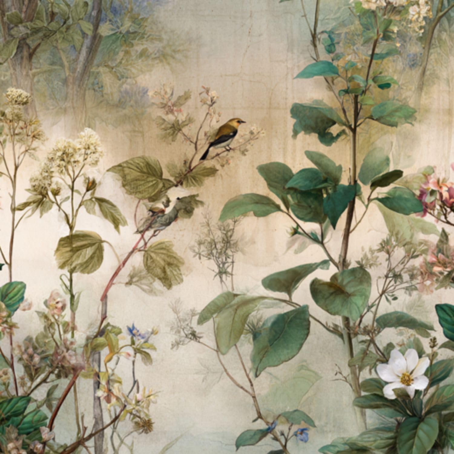 DERUINVAIO Self Adhesive Feature Removable Watercolor Woodland Cottage Peel and Stick Vinyl Wallpaper Roll, Sticky Lining Paper for Bedroom, Living Room, Kitchen Walls