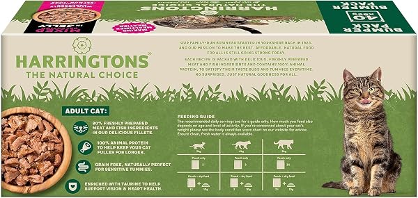 Harringtons Complete Wet Pouch Grain Free Hypoallergenic Adult Cat Food Mixed in Jelly Pack 40x85g - Beef, Chicken, Salmon & Tuna- Making Mealtimes Meatier - 2