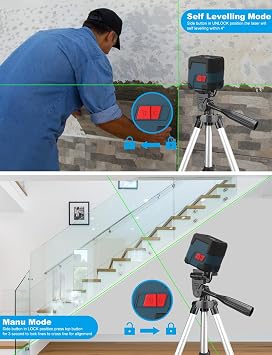 Laser Level, RockSeed Cross Line Laser with Self-Leveling, Vertical and Horizontal Line, Rotatable 360 Degree, Carrying Pouch, Battery Included (Green)