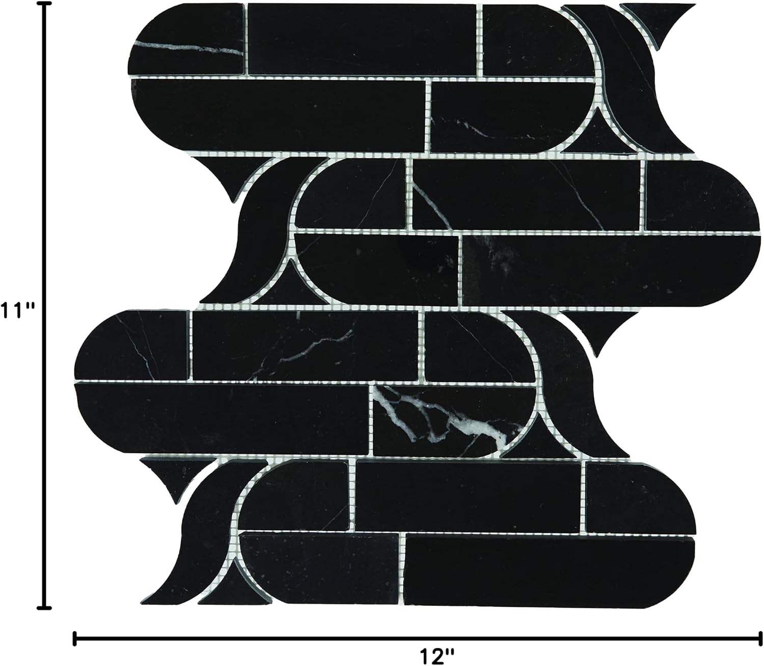 Daltile Pietra Divina Marble Natural Stone Cupola Mosaic in Polished & Honed Nero Marquina (10 PC per Carton) (9.60 SQFT per Carton)