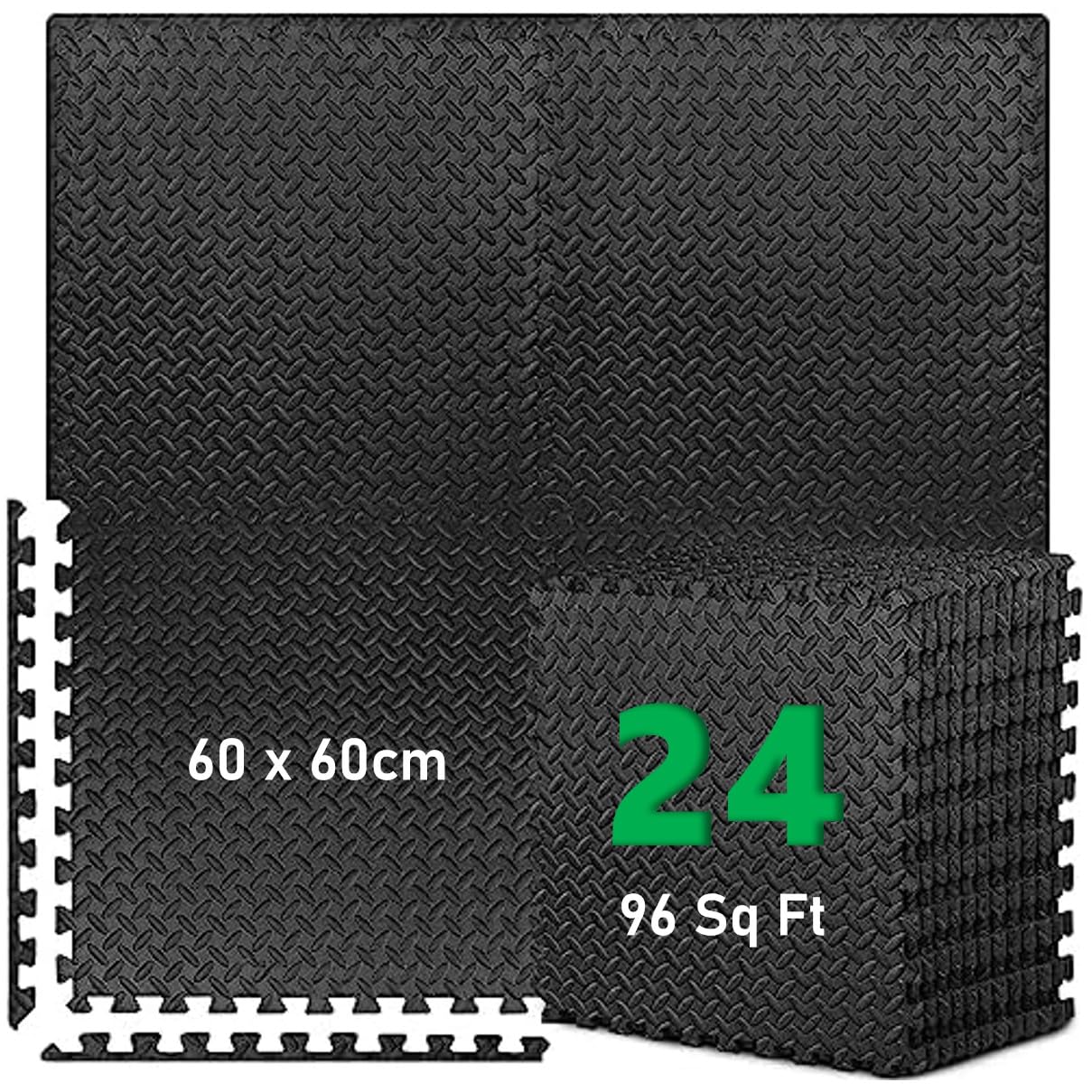 24Pcs Exercise Interlocking Floor Mats(60 * 60cm),Eva Foam Mats,Gym Flooring Mat,Floor Protector,Non-Slip Garage Floor Tiles Fitness Exercise Equipment Mat Workout Mats for Home, Exercising, Garage