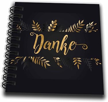 Mini Notepad 4 x 4 inch - Danke in Gold Looking Lettering on Charcoal with Botanical Leaves Cultural