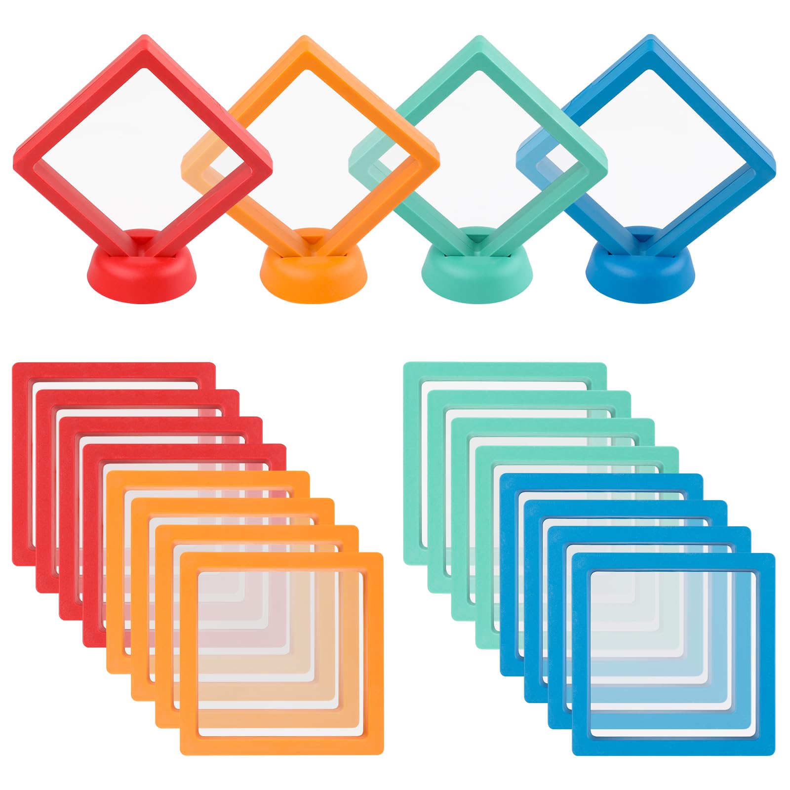 20PCS 3D Floating Display Frame with Stand Coin Floating Stand 9x9cm,Transparent Dustproof PE Film Portable Jewelry Storage Box for Necklace Bracelet Floating Display Case for Medallion Stamp(Color B)