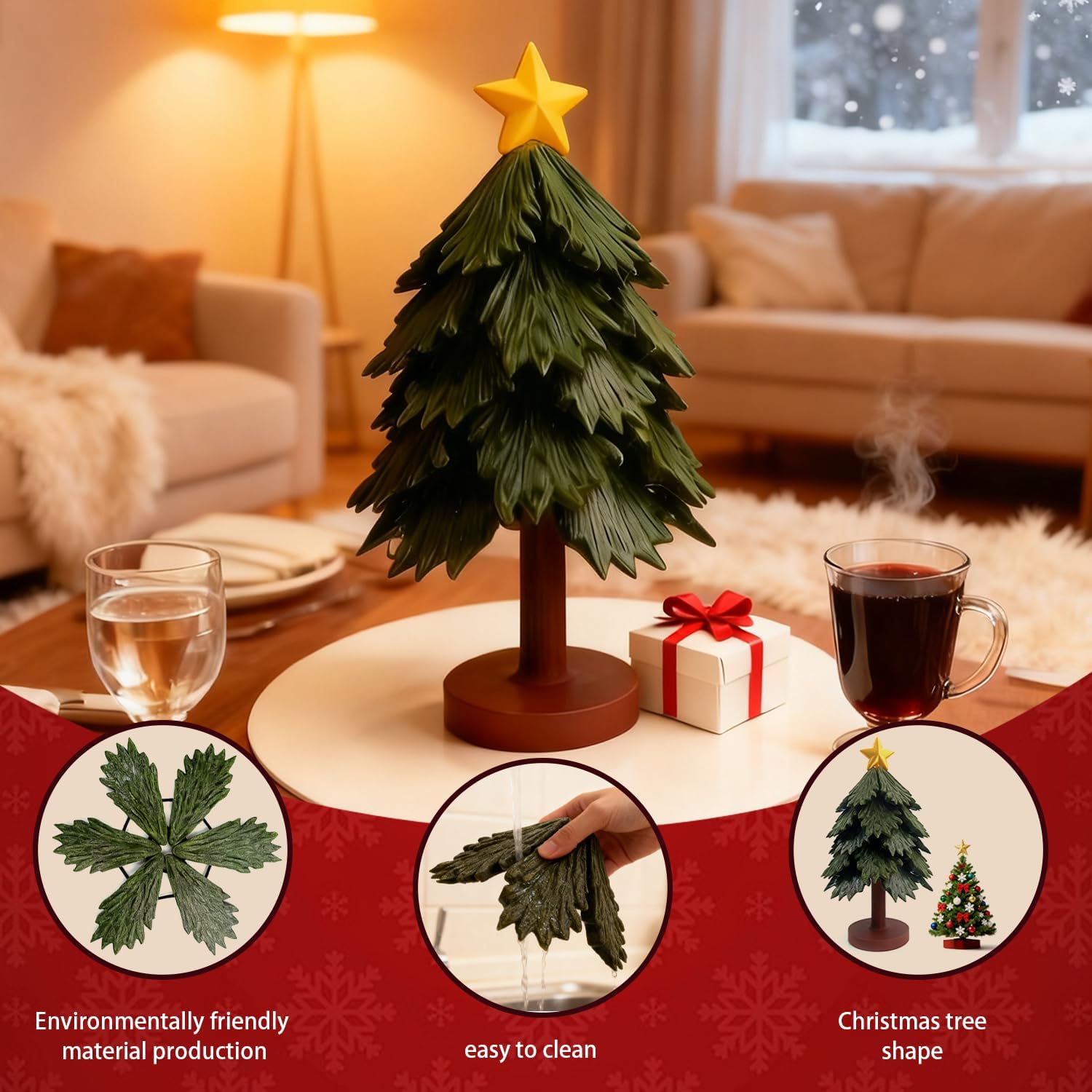 Trivets for Hot Dishes, Tree Shape Trivet Set, 5 Trivets + 1 Stand stored Like a Christmas Tree,Foldable Kitchen Trivet,for Hot Dishes、Pot、Bowl、Teapot、Hot Pot Holder