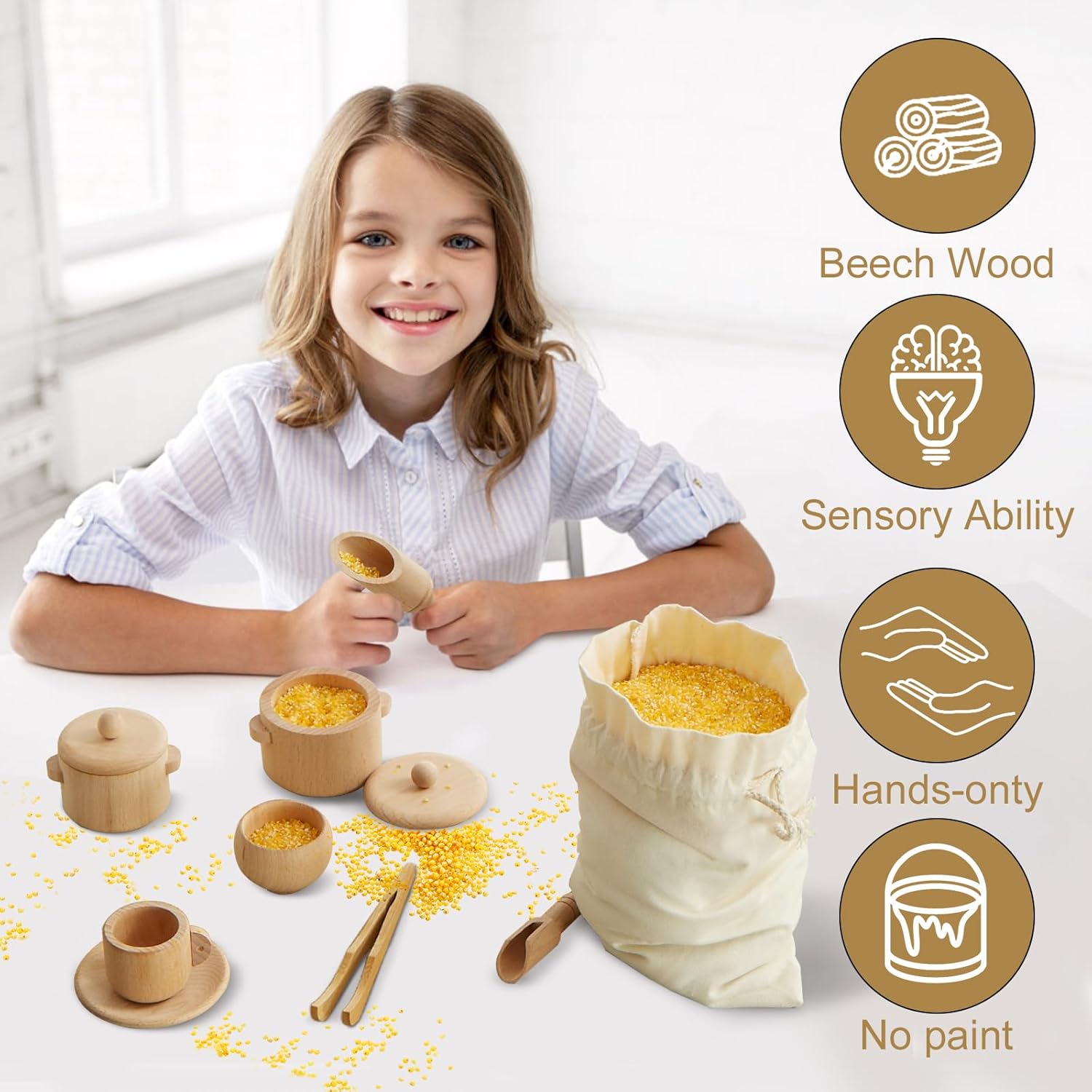 Beright Kids Picnic Table with Sensory Bin Toys, 3 in 1 Sand and Water Activity Wooden Outdoor Convertible Table with Height Adjustable Umbrella & Removable Tabletop, with 3 Collapsible Bins